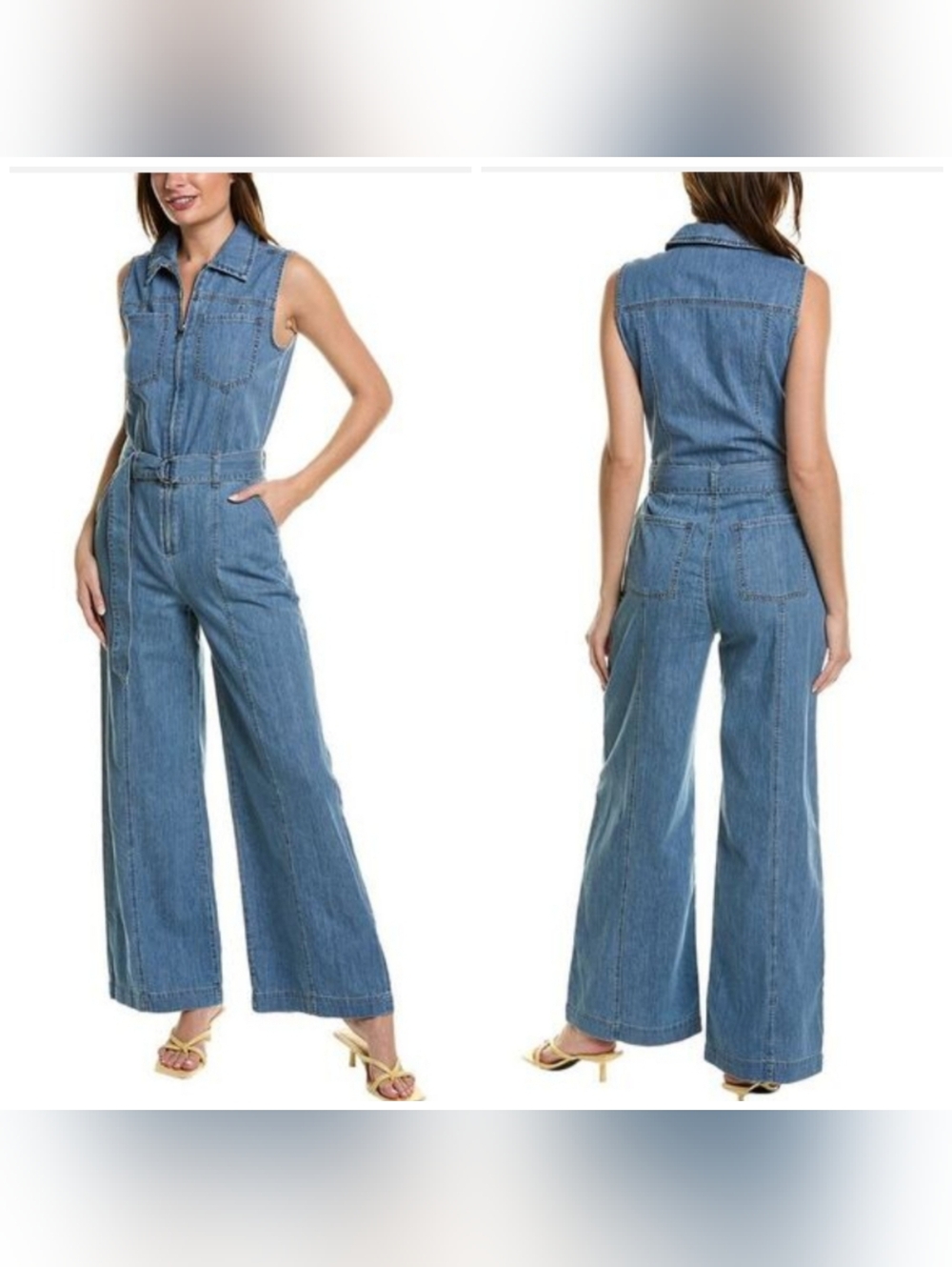 FRAME Denim Wide Leg Jumpsuit, XS/Small, Blue Wash, Missing Belt